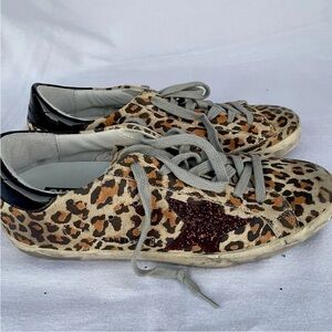 Golden Goose Women Superstar Leopard Suede Red Glitter Star EU 38/US 8 NEW Box